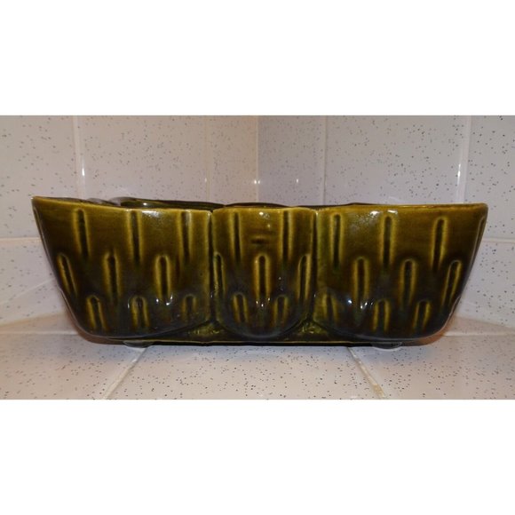 Vintage Upco Green Rectangle Planter w/ Scalloped Edges farmhouse art deco 1970s - Picture 2 of 16